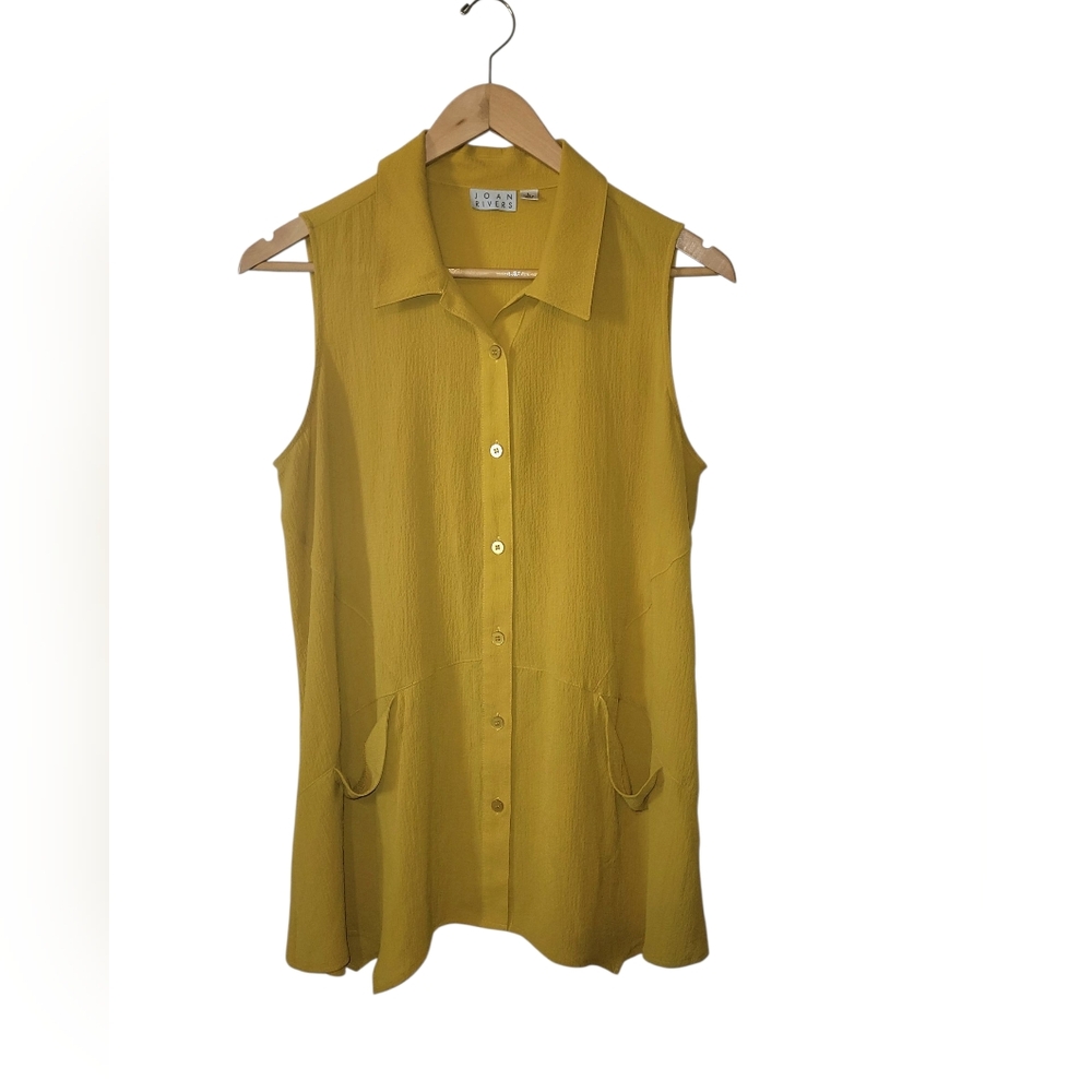(2)Joan Rivers Tunic Sleeveless Crepe Gauze Pink Yellow Large Stretch Shirt Top - Picture 10 of 15